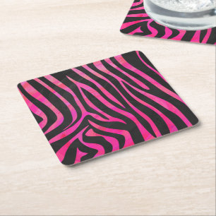 Dessous-de-verre Carré En Papier Zebra noir et rose chaud