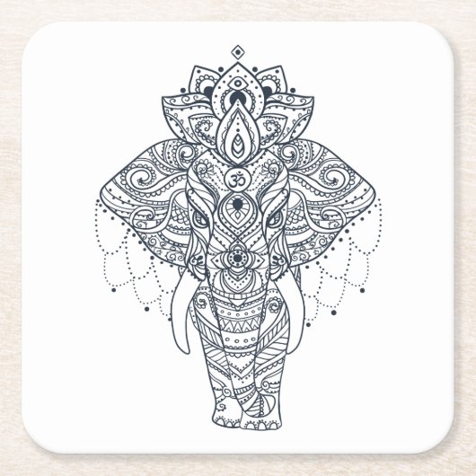 Dessous-de-verre Carré En Papier Zentangle a inspiré l'éléphant (Devant)