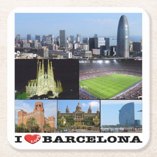 Dessous-de-verre Carré En Papier zES022 j'aime BARCELONE, Espagne, Europe, (Devant)