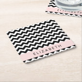 Dessous-de-verre Carré En Papier Zigzag noir et blanc, Motif Chevron, Votre nom (Incliné)