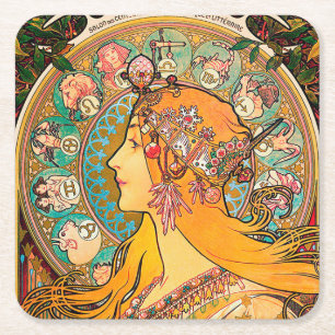 Dessous-de-verre Carré En Papier Zodiac, Mucha