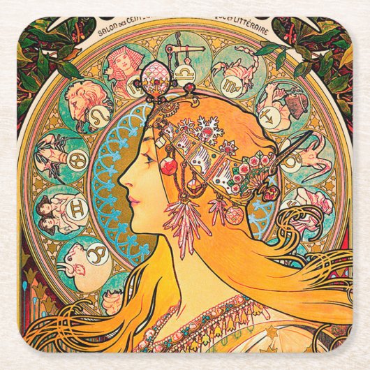 Dessous-de-verre Carré En Papier Zodiac, Mucha (Devant)