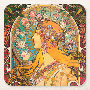 Dessous-de-verre Carré En Papier Zodiac, Mucha