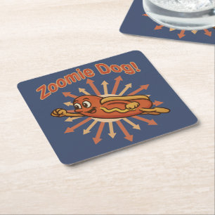 Dessous-de-verre Carré En Papier Zoomie Chien volant Hot Dog Cartoon - Fun Retro