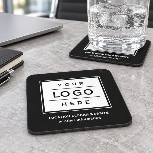 Dessous-de-verre Carré Logo Entreprise Noir Personnalisé Marque Com