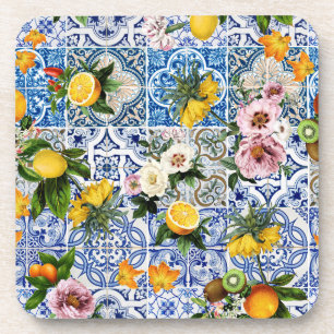 Dessous-de-verre Carrelage de style sicilien avec fleurs et citron
