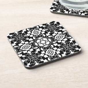 Dessous-de-verre Carrelage marocain floral, noir et blanc