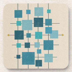 Dessous-de-verre Carrés géométriques MCM - bleu