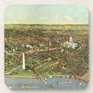 Dessous-de-verre Carte antique avec vue panoramique sur Washington 