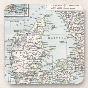 Dessous-de-verre Carte antique du Danemark, Danmark en danois, 1905