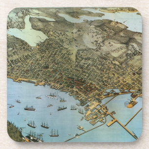 Dessous-de-verre Carte antique Vue aérienne Ville de Seattle Washin