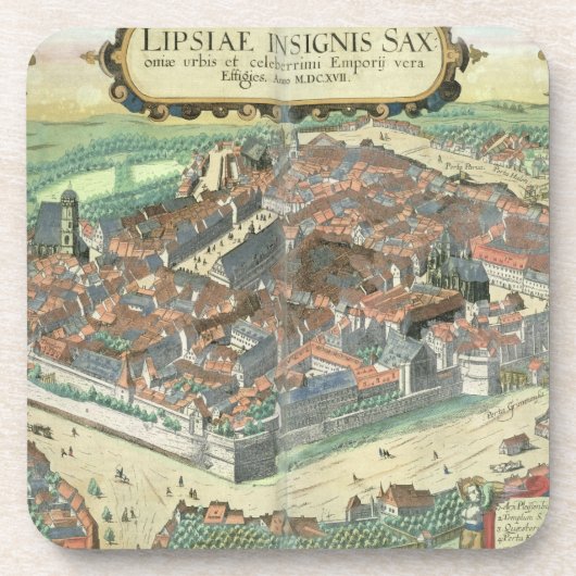 Dessous-de-verre Carte de Leipzig, de "Civitates Orbis Terrarum" (Devant)