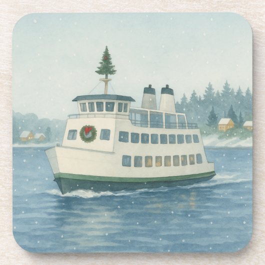 Dessous-de-verre Carte de Noël de ferry de jour (Devant)