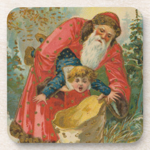 Dessous-de-verre Carte de Noël vintage, Père Noël, enfant turbulent