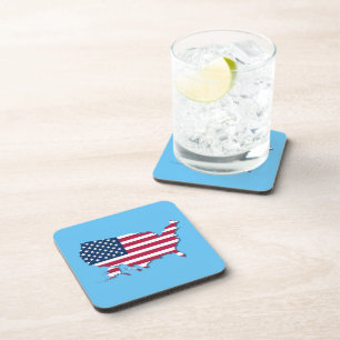 Dessous-de-verre Carte des États-Unis et drapeau blanc rouge bleu