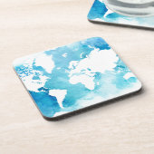 Dessous-de-verre Carte du monde dans des bleus d'aquarelle (Côté gauche)