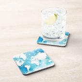 Dessous-de-verre Carte du monde dans des bleus d'aquarelle (Côté Droit)