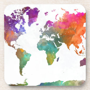 Dessous-de-verre Carte du monde dans l'aquarelle