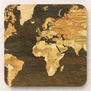 Dessous-de-verre Carte en bois du monde