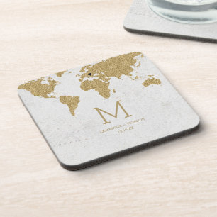 Dessous-de-verre Carte Gold Foil World Destination Mariage Monogram