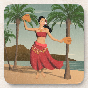 Dessous-de-verre Carte postale Hawaiian Vintage Hula Girl détenue