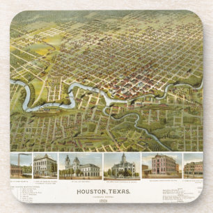 Dessous-de-verre Carte vintage de Houston le Texas (1891)