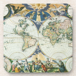 Dessous-de-verre Carte vintage du Vieux Monde par Pieter Goos, 1666