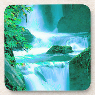 Dessous-de-verre Cascade serène en bleu et vert