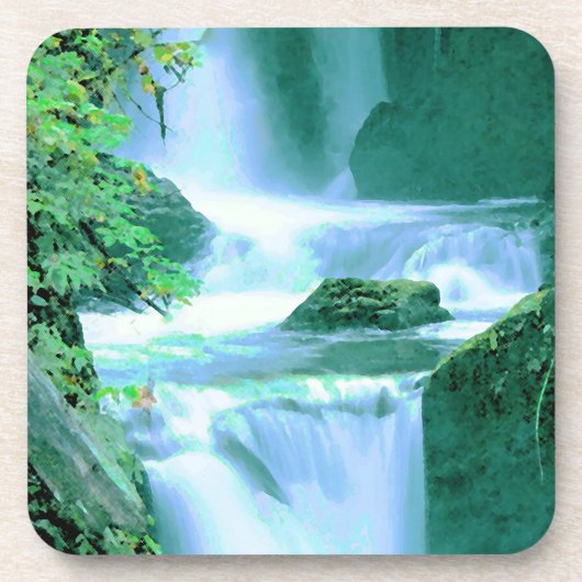 Dessous-de-verre Cascade serène en bleu et vert (Devant)