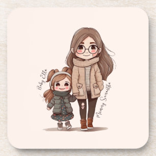 Dessous-de-verre Caution adorable mère et fille (5)
