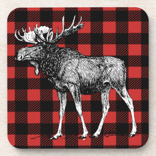 Dessous-de-verre Caverne d'homme de plaid de Buffalo rouge et noir