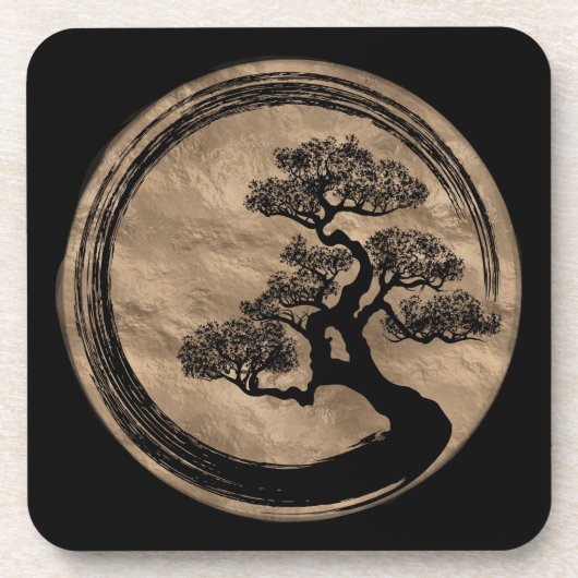 Dessous-de-verre Cercle de zen d'Enso et or d'arbre de bonsaïs (Devant)