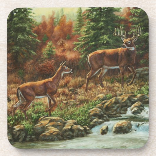 Dessous-de-verre Cerf blanc et cascade (Devant)