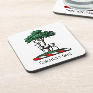 Dessous-de-verre Cerf Daim devant un Arbre Emblème de Blason Crête