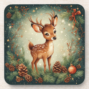 Dessous-de-verre Cerf de dessin animé mignon dans une couronne fest