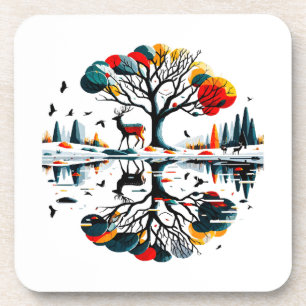 Dessous-de-verre Cerf majestueux dans la forêt hivernale enneigée