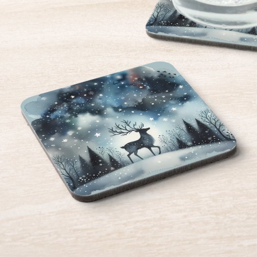 Dessous-de-verre Cerf Nuit d'Hiver Étoilée (Côté gauche)