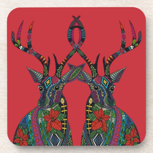 Dessous-de-verre cerf poinsettia rouge (Devant)