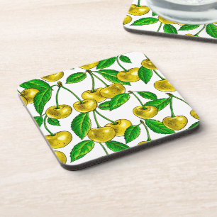 Dessous-de-verre Cerises jaunes sur blanc
