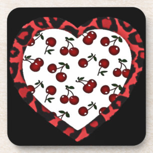Dessous-de-verre Cerises Rockabilly RAB Impression Léopard Coeur