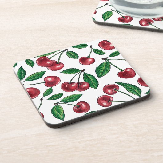 Dessous-de-verre Cerises rouges sur fond blanc (Côté gauche)