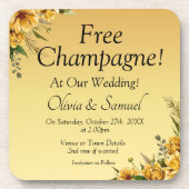 Dessous-de-verre Champagne Gratuit Fleurs Jaune Doré Liège Dos (Devant)