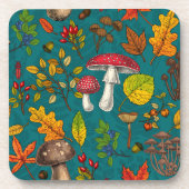 Dessous-de-verre Champignons d'automne, feuilles, noix et baies sur (Devant)