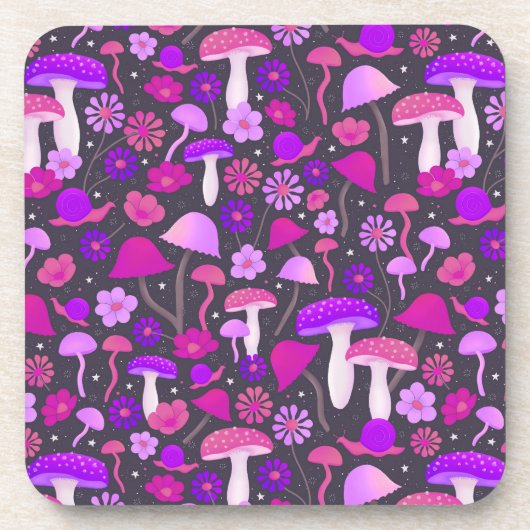 Dessous-de-verre Champignons floraux Trippy rose, violet et noir (Devant)