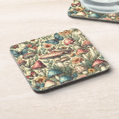 Dessous-de-verre Champignons vintages, Fleurs, Papillons Whimsical (Côté gauche)