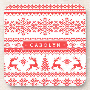 Dessous-de-verre Chandail de Noël rouge brun motif monogramme