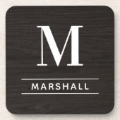 Dessous-de-verre Charbon rustique Brown bois Monogramme personnalis (Devant)