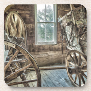 Dessous-de-verre Chariot couvert, roue de chariot en bois