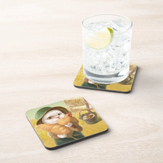 Dessous-de-verre Chat adorable avec Hen à la ferme (Côté Droit)