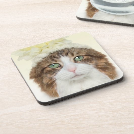 Dessous-de-verre Chat avec le casquette de fleur (Côté gauche)